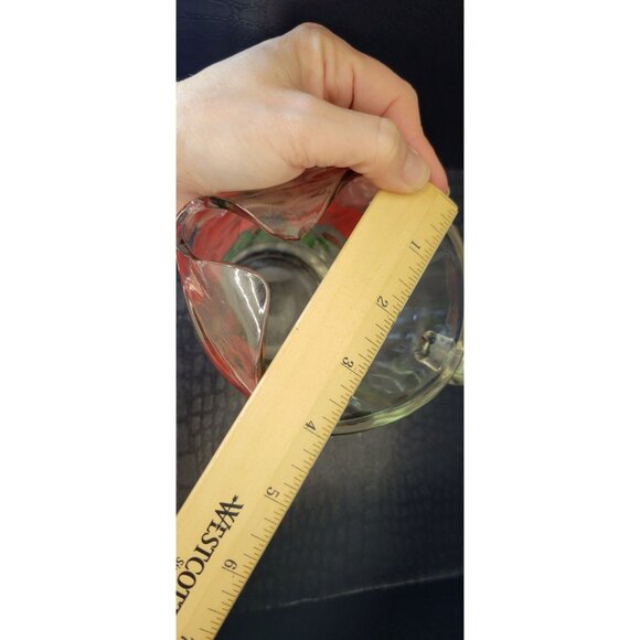 Vintage Heavy Glass Panel Red and Green Floral Pattern Tea Pitcher - Picture 8 of 9